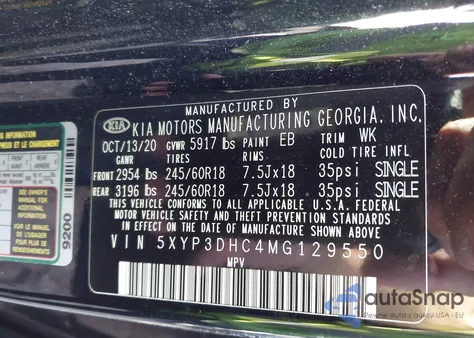 2021 Kia Telluride Ex z USA, uszkodzony, nr VIN 5XYP3DHC4MG129550